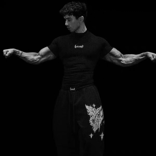 Youngla American Style New Men's Tight-Fitting T-Shirt Jogger Sports Fitness Running Training Quick-Drying Printed Long Sleeves