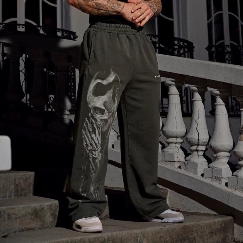 Youngla American Style Trendy High Street Sweatpants Joggers Sports Fitness Casual Straight Loose Wide-Leg Pants Long Pants