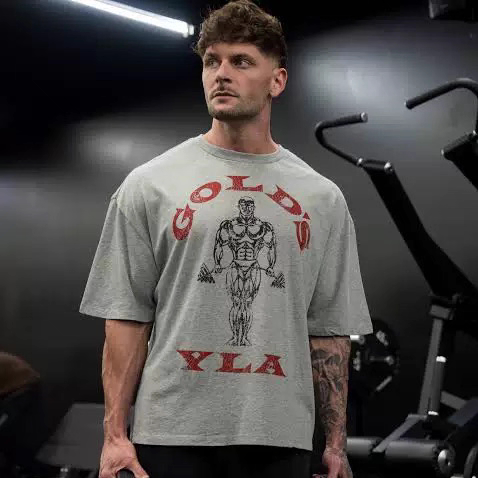 Youngla Co-Branded Gold's New Men's Short-Sleeved Jogger Sports Fitness Cotton Large Size Loose Short T-Shirt Youngla Co-Branded Gold's New Men's Short-Sleeved Jogger Sports Fitness Cotton Large Size Loose Short T-Shirt