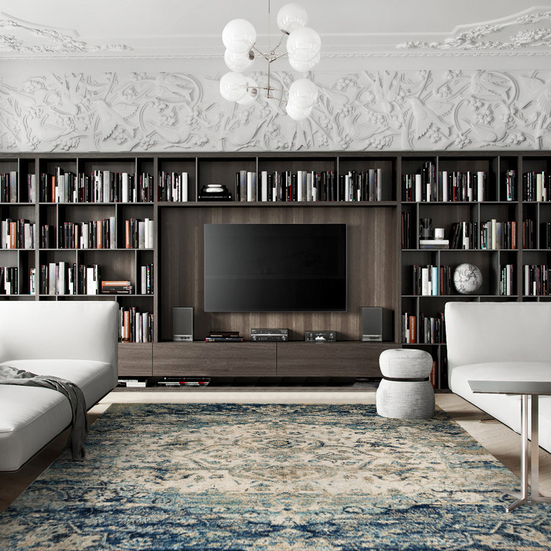 National style totem Nordic living room carpet Turkey imported carpet retro literary tea table carpet blue carpet