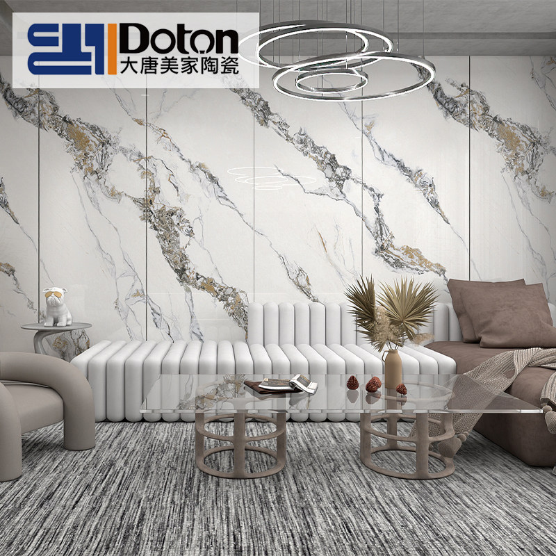 Rock plate tiles 800x2600 Living room TV Background wall tiles Wireless hyphenate floor tiles grey white modern wind