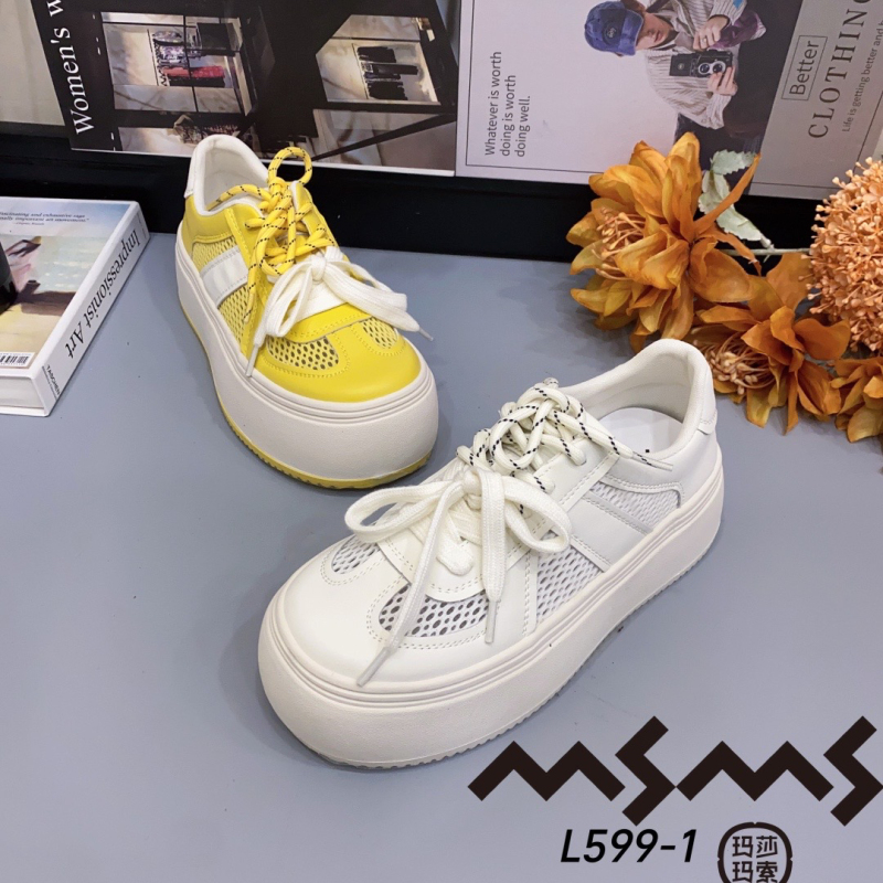 Special Offer 599-1 Masasa 2025 New Summer Thick-Soled Heightening Casual Versatile Breathable Mesh White Shoes