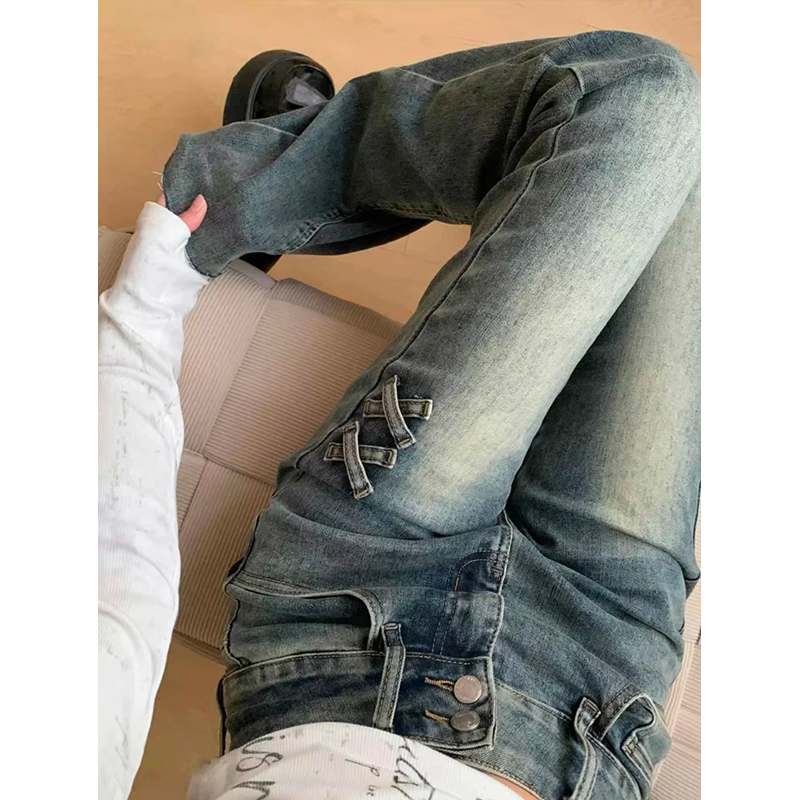 Flared Jeans for Women, Summer American Style, Slimming High-Waisted Design with Bow, Vintage American Style, Stretchy Bell-Bottom Pants