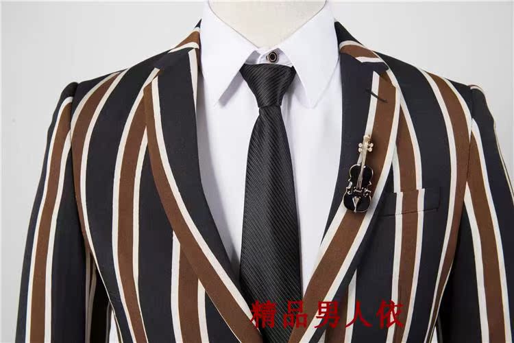 Bộ đồ nam dày phù hợp với bộ đồ sọc thời trang Hàn Quốc Bộ đồ ba mảnh đặt sân khấu chủ nhà tạo mẫu tóc DJ làm việc shop quần áo nam