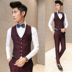 Mùa xuân và mùa thu nam Slim hộp đêm Nhà tạo mẫu tóc Bộ đồ nhỏ Bộ vest đỏ Bộ đồ cưới ba mảnh áo vest nam Suit phù hợp