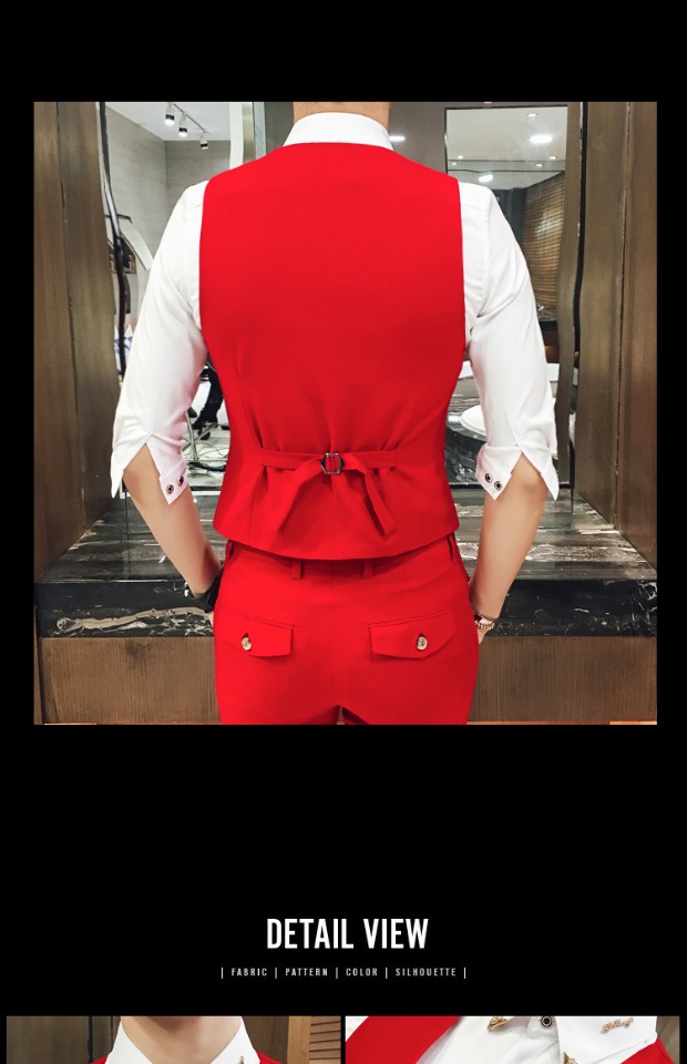 Bộ đồ vest nam phiên bản Hàn Quốc tự tu năm nay màu đỏ vest vest quần ba lỗ dự tiệc cưới công sở vest nam cá tính