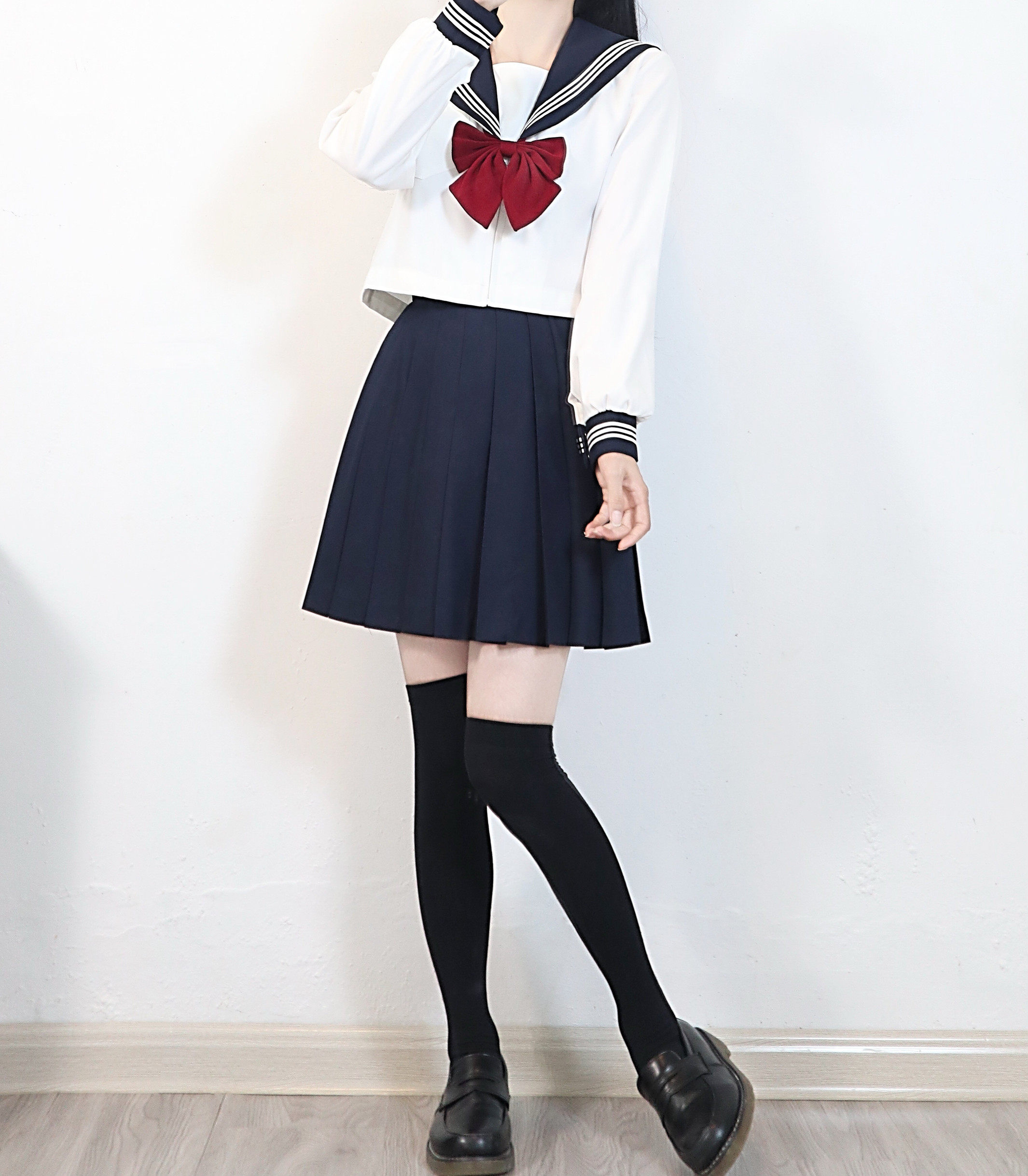 Day Ensemble Jk Uniform Sailor Clothes Foundation Collection of Qingbai Three Benn College Wind suit Female Spring and Autumn High temperature Pleated Skirt
