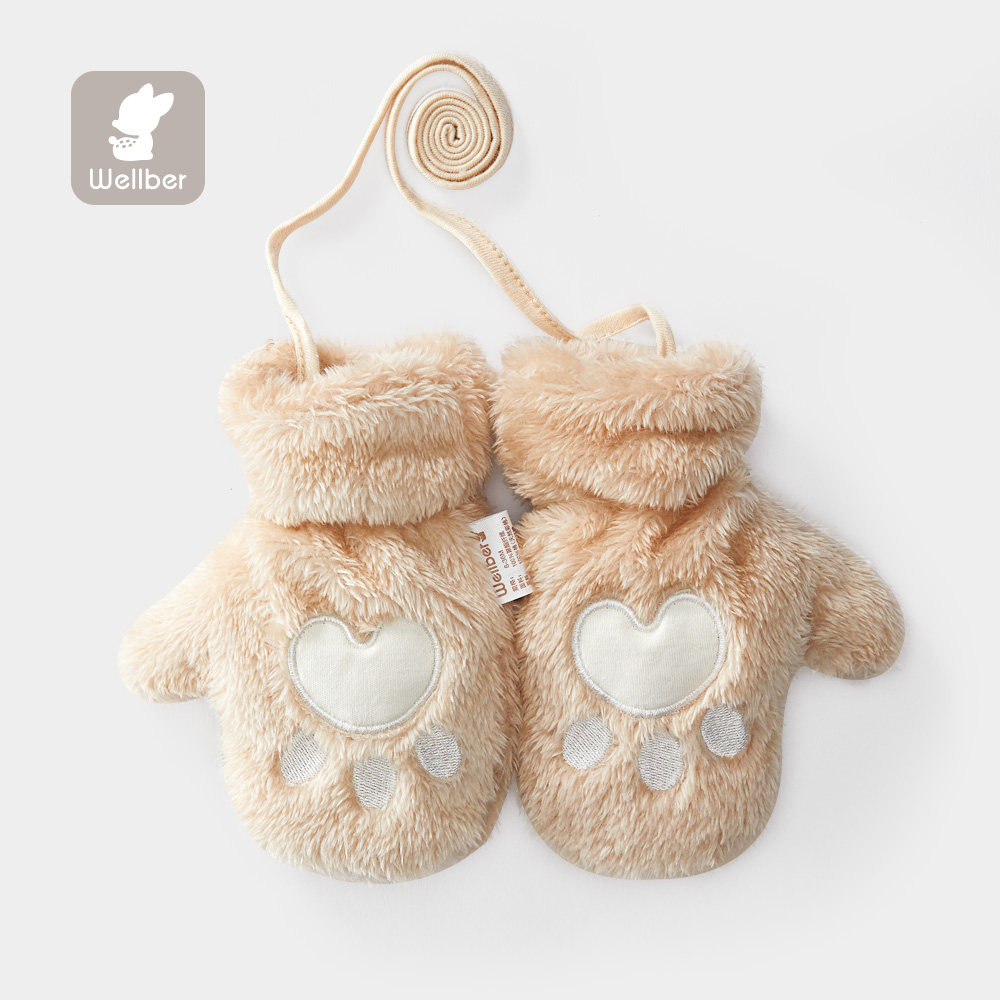 Wilberu Children Warm Gloves Winter Baby Cute Cartoon Plus Velvet Baby Gloves Boys Boys Girls 1-3 Years Old