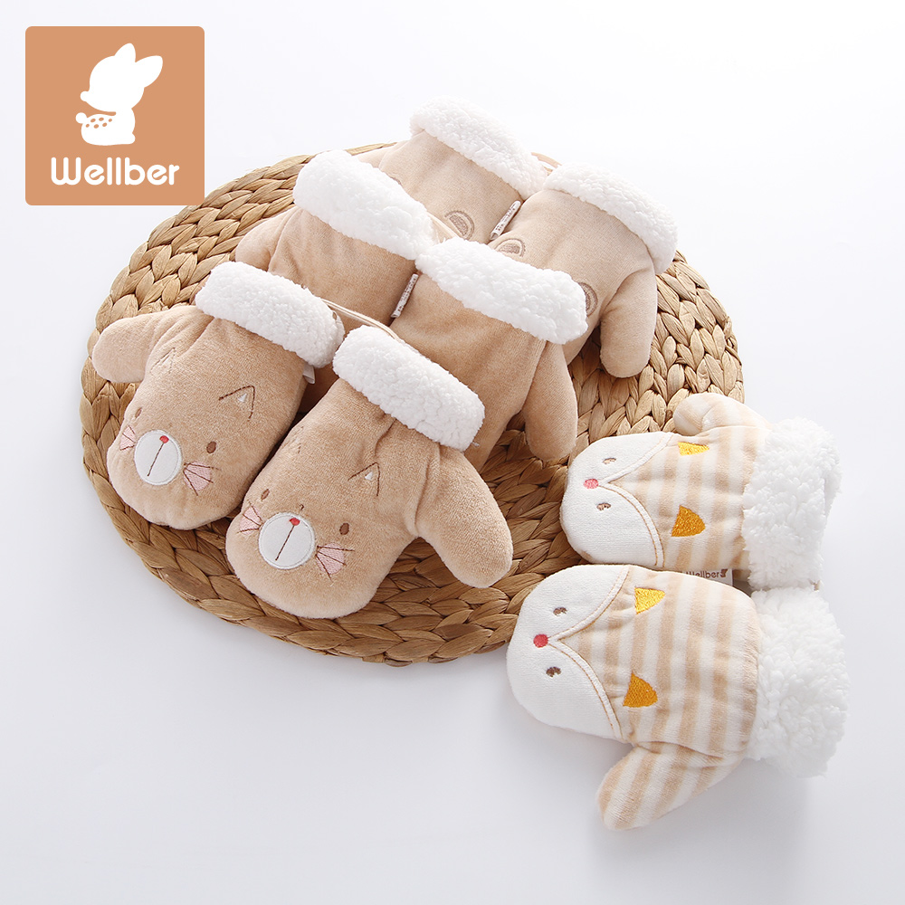 Baby Gloves Autumn Winter Baby Warm Cute Baby Winter Hanging Neck All Finger Gloves 1-3 Year Old Children Little Gloves