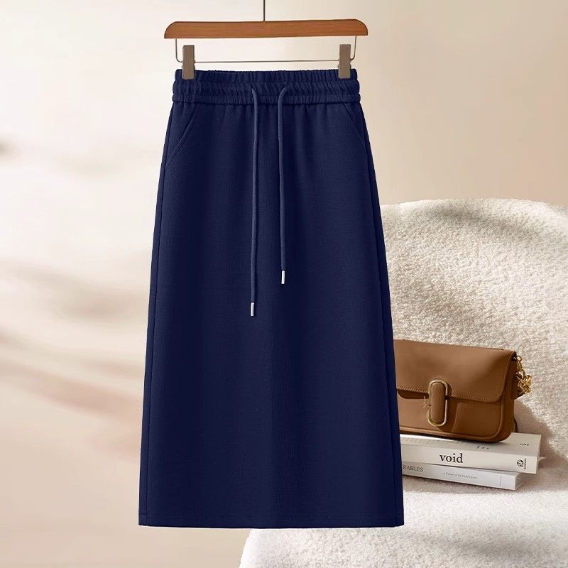 Women's Plus-Size High-Waisted A-Line Straight Skirt, Casual Loose Slimming Elegant Slit Draped Hip-Hugging Skirt