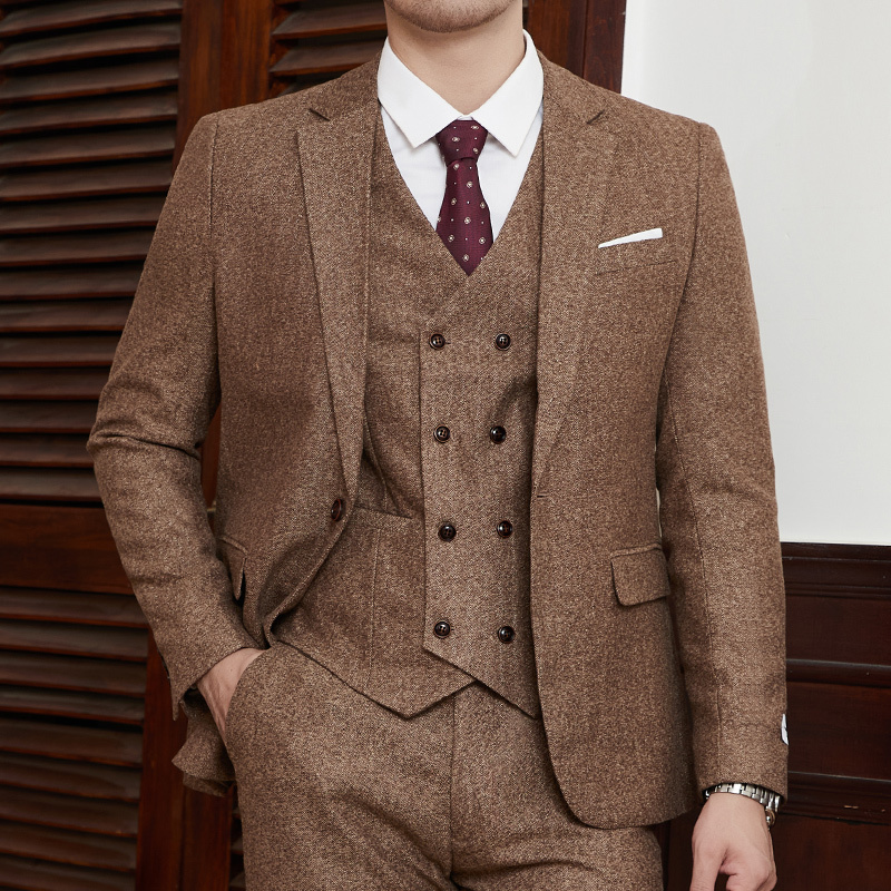 Suit Suit Men's Business Formal Three-Piece Suit Slim Fit Korean Style Trendy Casual Retro British Style Groom Wedding Dress