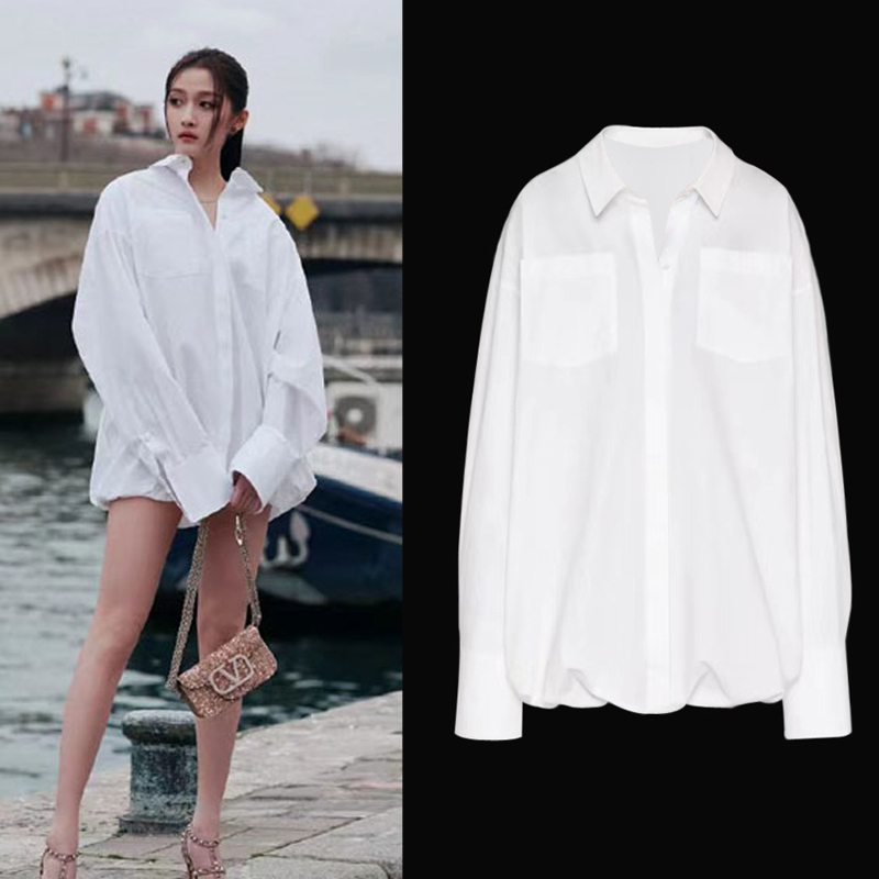 Dazzling Guan Xiaotong Style Loose Vacation-Style Flared Shirt, Fashionable Mid-Length Summer New Shirt Dress