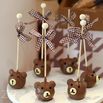 Sweet Pint Decoration Stick Candy Cake Plug-in Plaid Bow Tie Wood Stick 6 Pieces