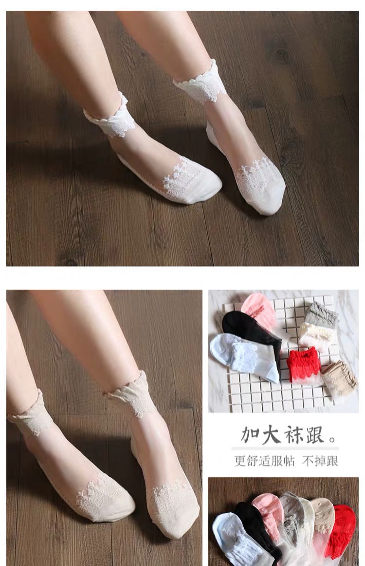 Vớ thủy tinh Nhật Bản Vớ nữ mỏng Ren trong suốt Stockings Cotton đen Vô hình Vớ ngắn Phụ nữ - Bít tất nữ vớ dài cho bé gái
