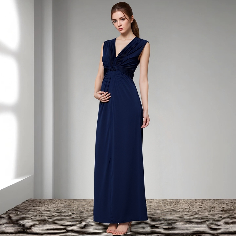 European and American V-Neck Evening Dress, Sleeveless, Suitable for Pregnant Women, Fashionable Internet Celebrity Dress, Summer High-End Style, New Year's Clothing