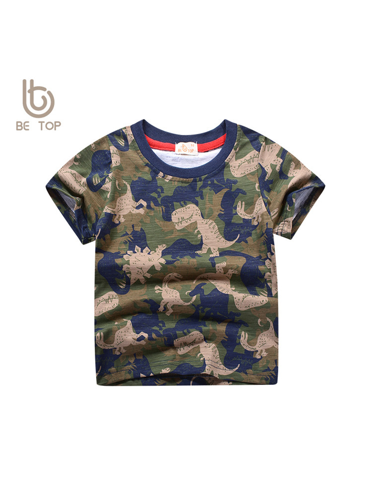 2020 new summer children's clothing Korean version boy short-sleeved T-shirt Slub camo baby children girls half-sleeve top