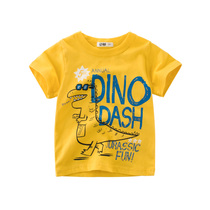Boys summer short sleeve T-shirt 2020 Summer new round neck cotton half sleeve solid color cartoon Top thin childrens clothing