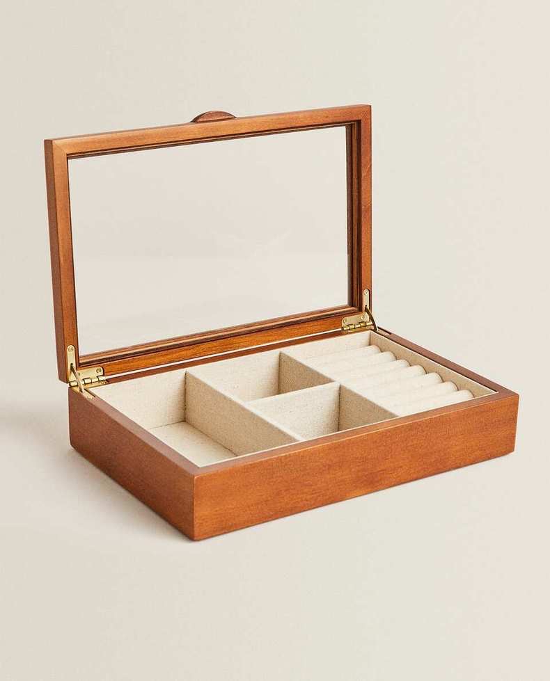Spot Zarahome Wooden Linen Glass First Accessories Box Jewelbox Retro Earrings Containing Drawer WATCH BOX-Taobao