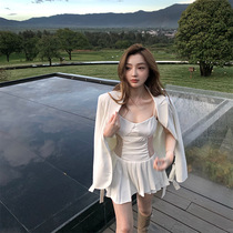 Large size 200 Jin autumn new false mother reverse string sling dress set beginner coat womens boss