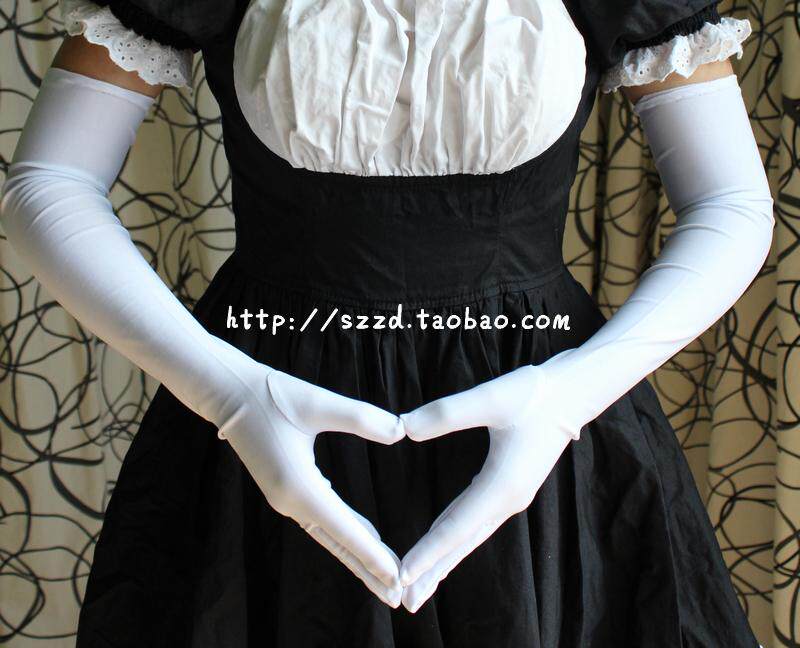 White 70cm over elbow overlong glove pseudo-pussy dress Dress Cos Maid Aeroplane Dresses Big Guy