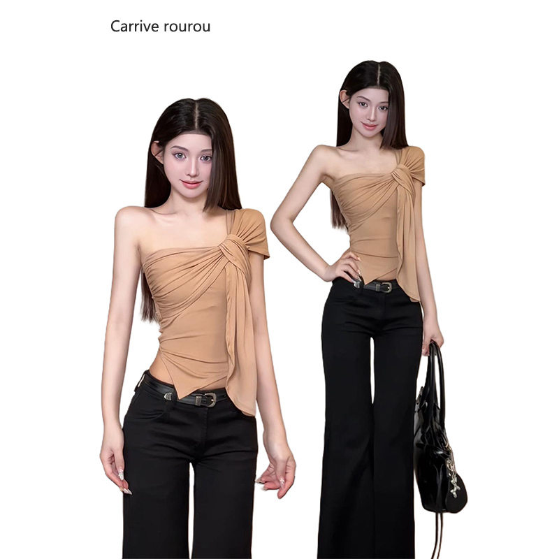 【Carrive Song Rou Rou】Padded Bra Style Niche Spicy Girl Off-Shoulder Cross Strap Ruched Twist Tank Top