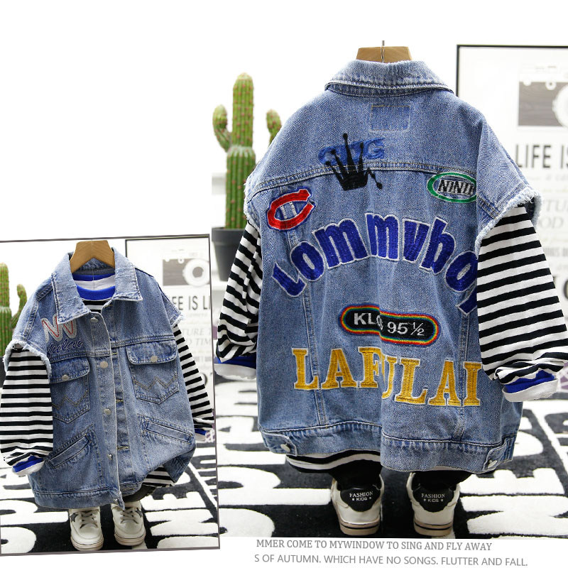 Lafleur children's clothing 2021 autumn new products Korean version of the children's vest car label letter jacket boy denim vest 3720