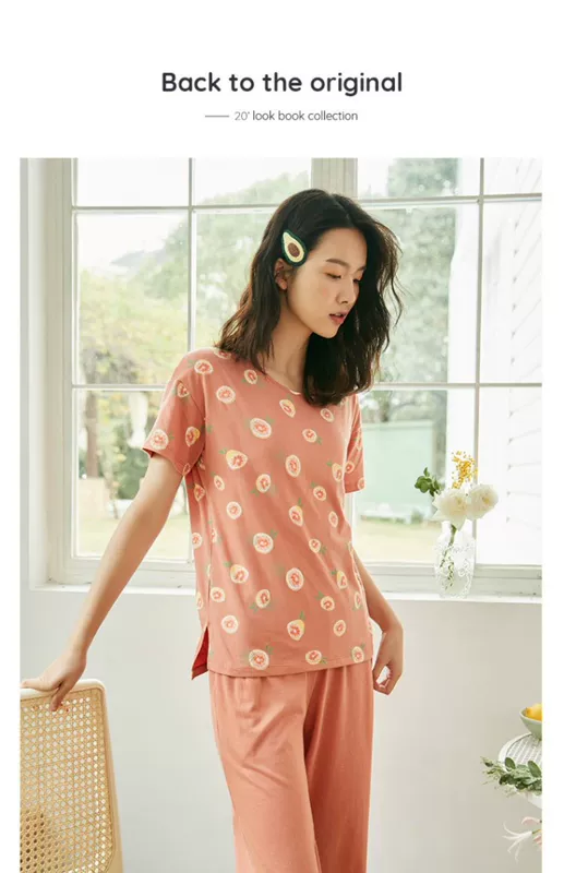 Đồ ngủ Dingguagua của phụ nữ mùa xuân và mùa hè phong cách mới cotton ngắn tay dịch vụ tại nhà phù hợp với dịch vụ mặc nhà ngắn tay quần cắt thoáng khí và thoải mái cho phụ nữ - Giống cái