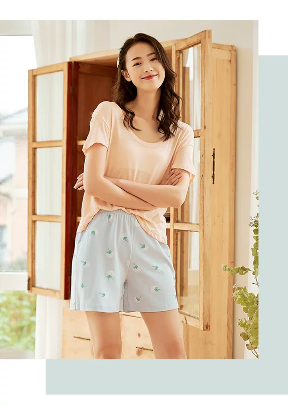 Dingguagua phụ nữ quần ở nhà cotton đồ ngủ pijama phụ nữ mùa hè quần short cotton mỏng phụ nữ phong cách thể thao giải trí - Quần tây