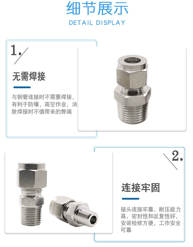 Thép không gỉ 304 đôi ferrule thẳng qua thiết bị đầu cuối khớp khí quản thủy lực npt ren ngoài dây ngoài 1/4 1/8 1/2