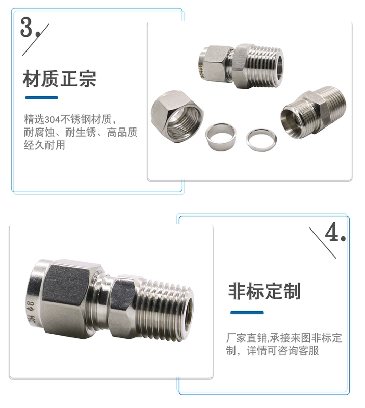 co nối ống thủy lực Thép không gỉ 304 đôi ferrule thẳng qua thiết bị đầu cuối khớp khí quản thủy lực npt ren ngoài dây ngoài 1/4 1/8 1/2 khop noi nhanh thuy luc