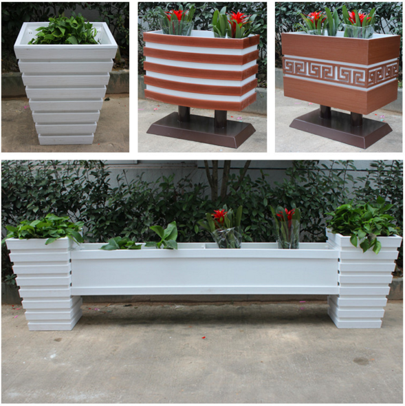 Anti-corrosion wood flower box custom outdoor greening landscape flower trough rectangular combination PVC plastic wood flower box flower pot