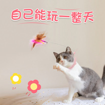 Cat self-pleasure cat toy multi-functional foot-tieable table leg collar feather silicone cat self-play cat stick