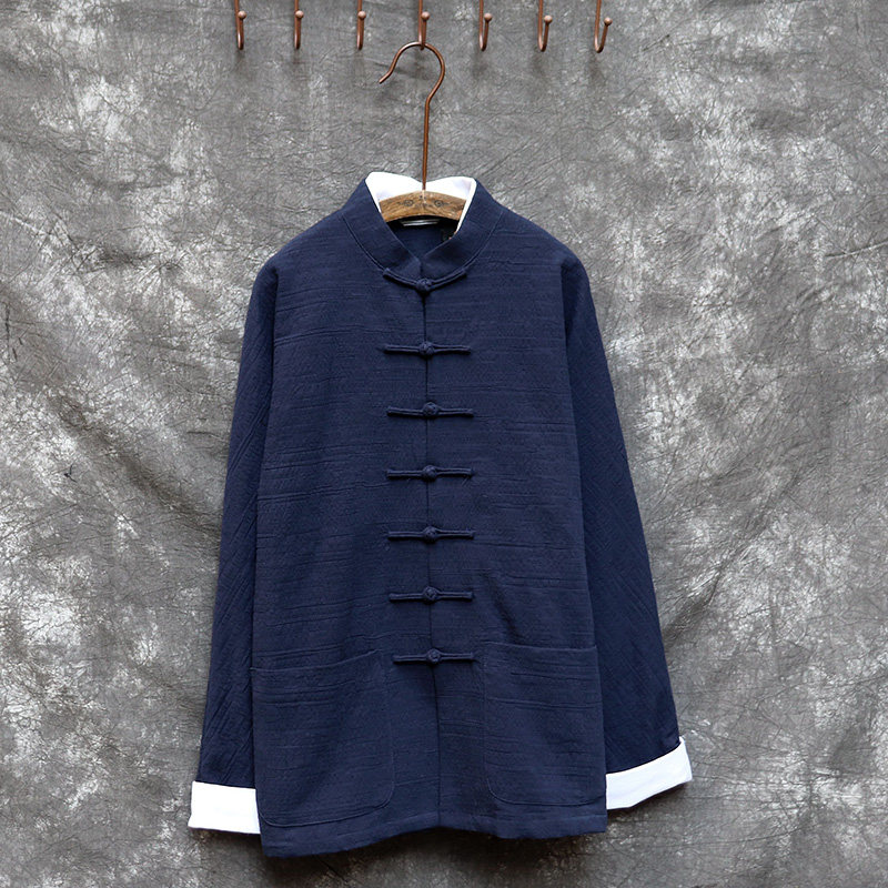 Tang suit men's coat spring new cotton and hemp long-sleeved Chinese retro youth middle-aged tunic Chinese style Hanfu