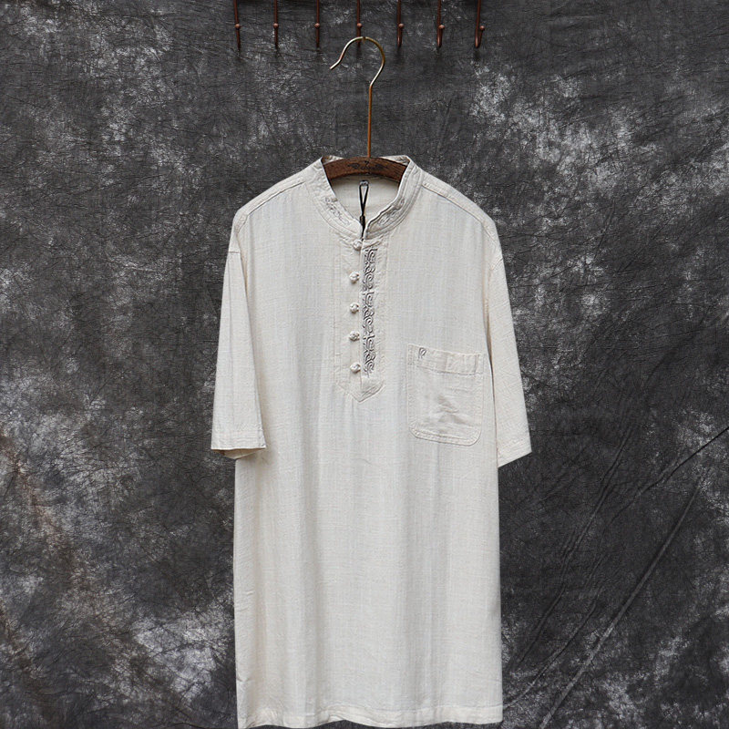 Tang Dress Retro China Wind Loose Cotton Linen T-shirt Short Sleeve Slim Fit linen Men's Aged Summer Blouse