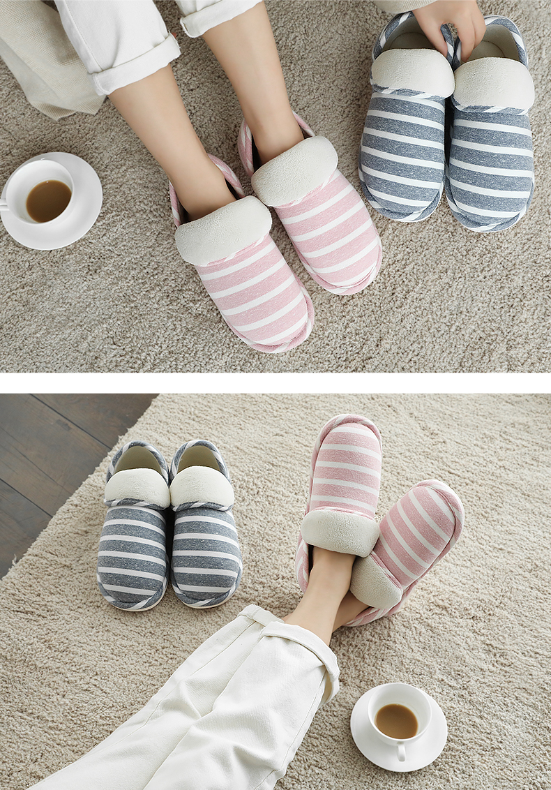 QEO mùa đông trong nhà gia đình cha mẹ-con ấm áp cộng với nhung trẻ em nửa gói với dép lê nữ chống trượt dày dép đi trong nhà chống trơn trượt