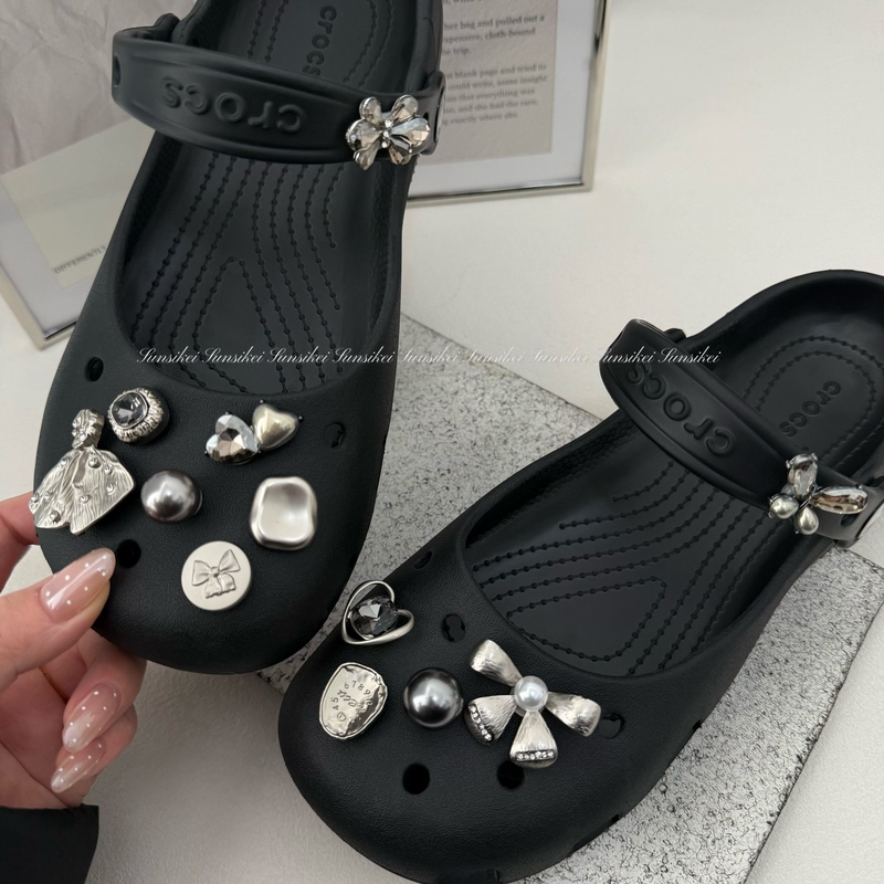 Gros' Pearl Dress Black Ballet Shoe Accessories Hole Shoe Charms Suitable for Crocs Shoe Buckle Decoration DIY