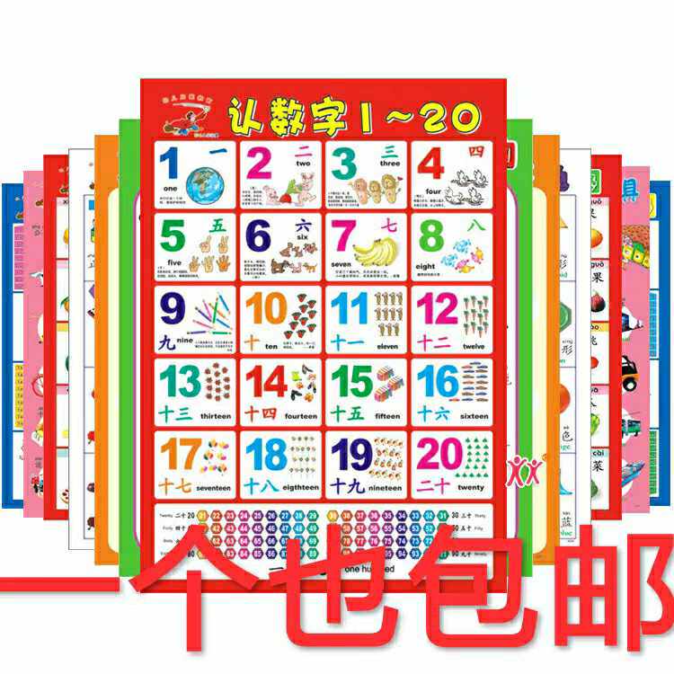 Baby Early Education wallchart Baby Child enlightenment Awareness of fruit animal figures Number of silent wallcharts