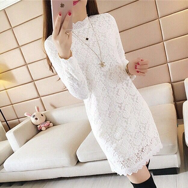 2025 Spring, Autumn, and Winter New Fleece-Lined Women's Dress, Plus Size Lace Dress, Mid-Length Base Shirt, Slim-Fit Base Dress