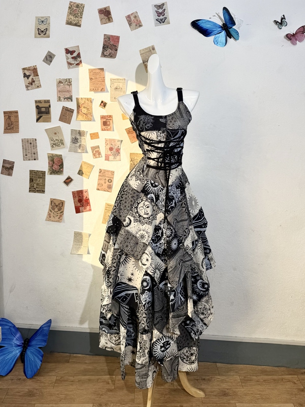 【Star and Moon Whisper】Original Nepalese Hippie-Style Pure Cotton Sunflower Plaid Irregular Hem Slip Dress 【Star and Moon Whisper】Original Nepalese Hippie-Style Pure Cotton Sunflower Plaid Irregular Hem Slip Dress
