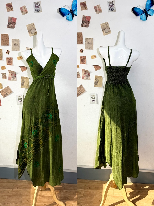 Nepalese Hippie Style Women's Summer V-Neck Irregular Hem Pure Cotton Embroidered Suspender Dress Nepalese Hippie Style Women's Summer V-Neck Irregular Hem Pure Cotton Embroidered Suspender Dress