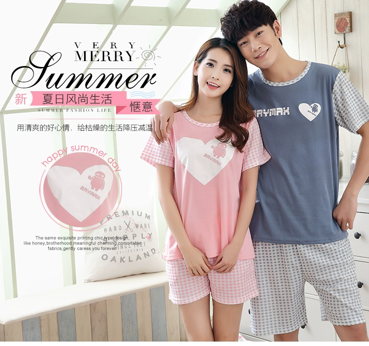 Mùa hè mới cotton vài bộ đồ ngủ ngắn tay phù hợp với nam và nữ phục vụ phim hoạt hình giản dị XL