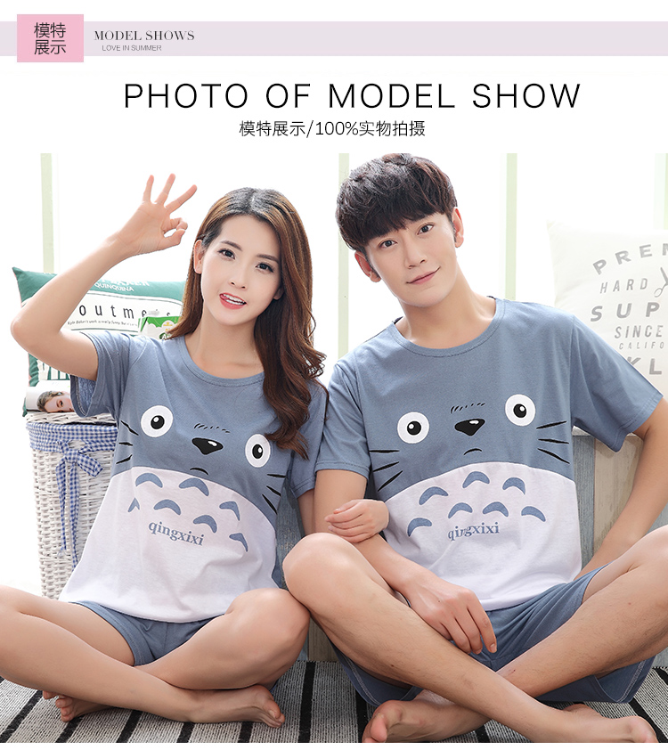 Mùa hè mới cotton vài bộ đồ ngủ ngắn tay phù hợp với nam và nữ phục vụ phim hoạt hình giản dị XL bộ đũi mặc nhà