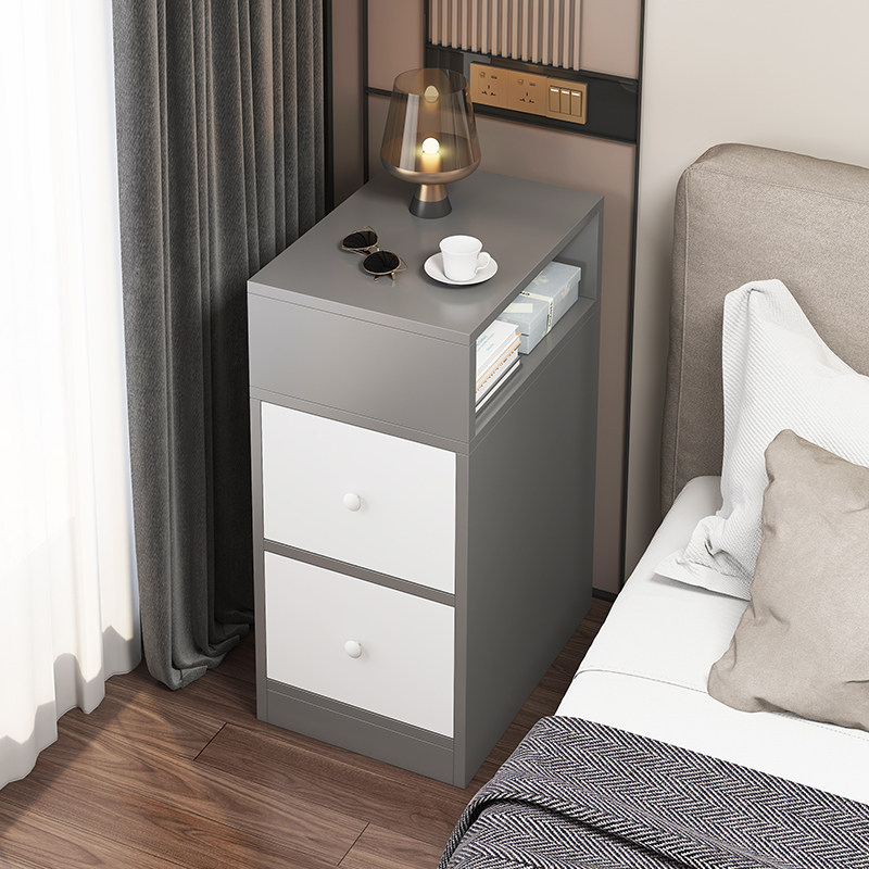 Bed Head Cabinet Minima Modern Ultra Narrow Mini-Bed Side Cabinet Bedroom Light Extravagant Advanced Sensuity Narrow Clip Slit Storage Containing Cabinet