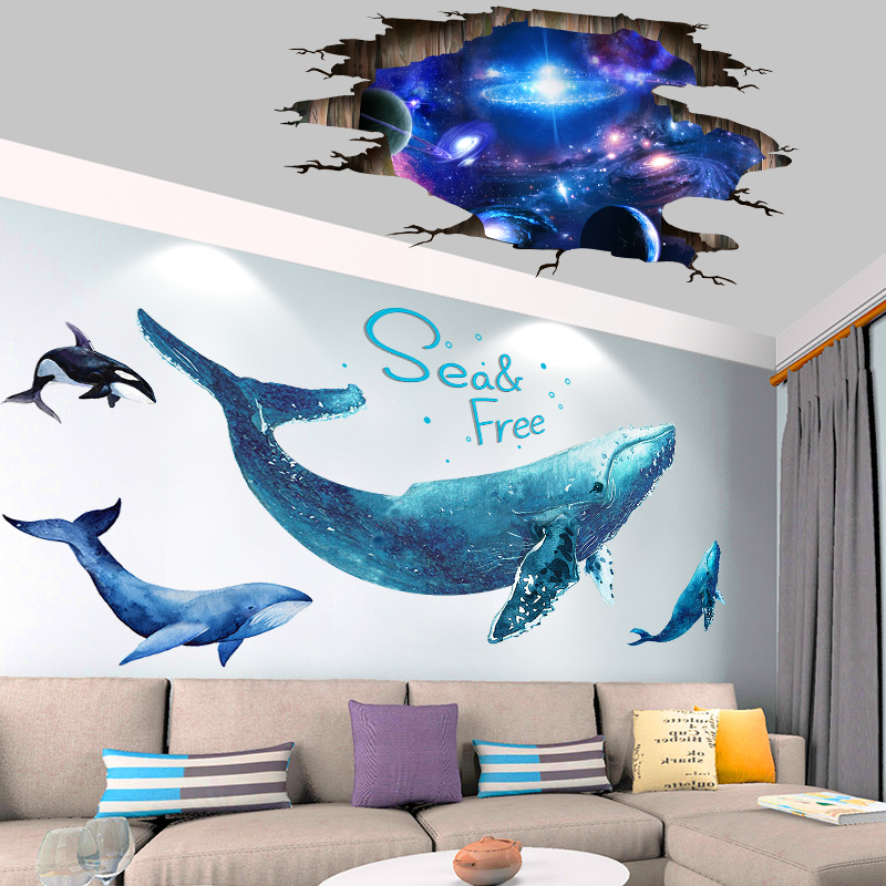 Dormitory Dorm Room Wall Deco self-adhesive wall Sticker Living Room Room Background Wall Placement Creative Personality Whale Sticker