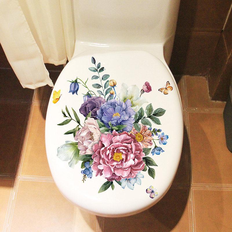 Retro Flowers Toilet Sticker home appliquation appliqut Waterproof Wall Stickup Decorate toilet Bathroom Glass Stickers