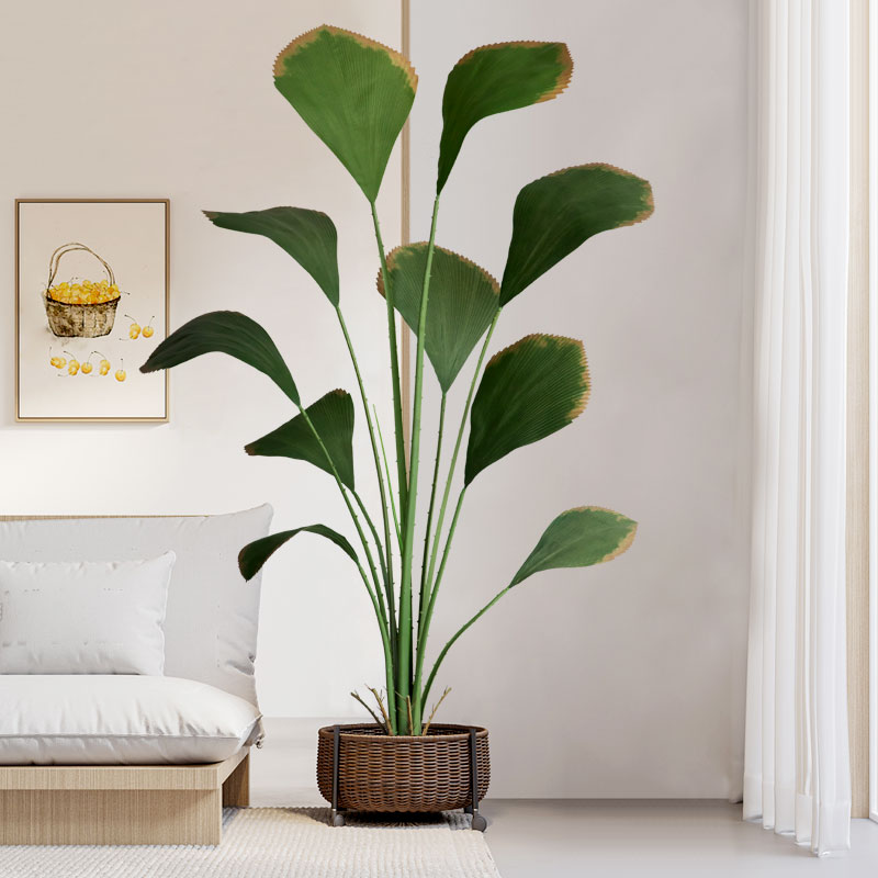 Nordic large-scale simulation green plant potted autumn color Sumatra palm tree indoor living room floor-to-ceiling fake plant decoration