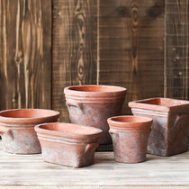 (Seven Mo) retro red pottery color flowerpot corniculture multi-meat flower Ware garden earthen high-grade European gardening decoration