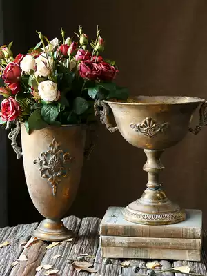 Seven MOS golden vintage old wrought iron vase flower silver European flowerpot goblet Classical floral ornaments