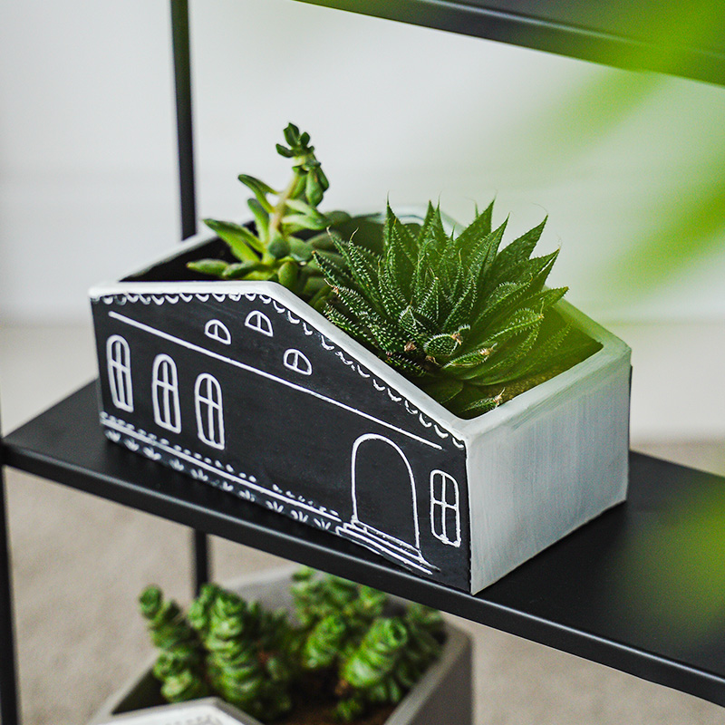 (Seven Jasmin) Creative small house flower pots Decorative Ceramic Floral Garden Patio with small frescoed decoration pendulum-Taobao