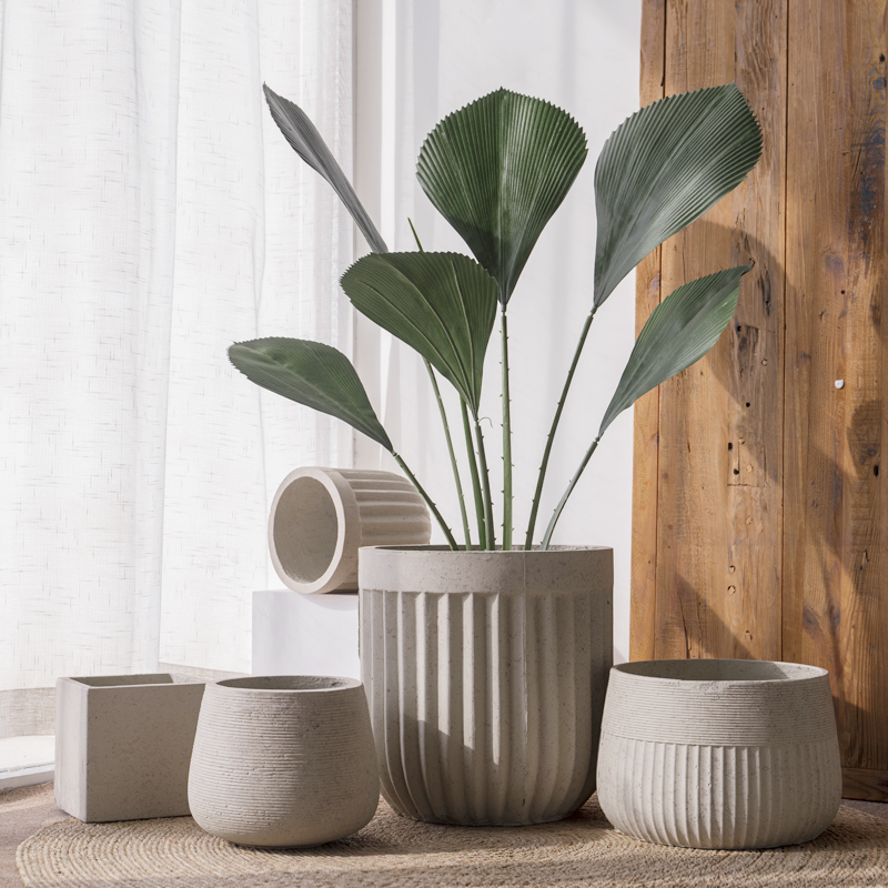 Nordic minimalist cement round flower pot floor indoor large number green plant basin creative living room balcony decorated bonsai-Taobao